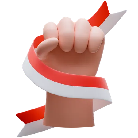 Indonesian Flag Wrapped Around Hand  3D Icon