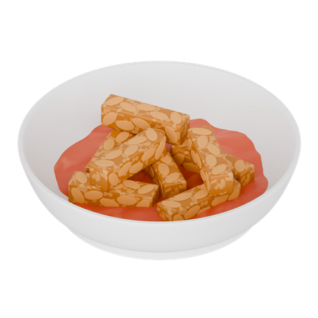 Indonesian Food Fried Tempeh With Sauce  3D Icon