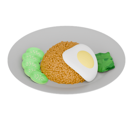 Indonesian Food Nasi Goreng On A Plate  3D Icon