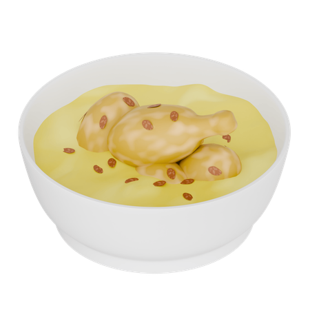 Indonesian Food Opor Ayam Made From Chicken Cooked With Coconut Milk In A Bowl  3D Icon