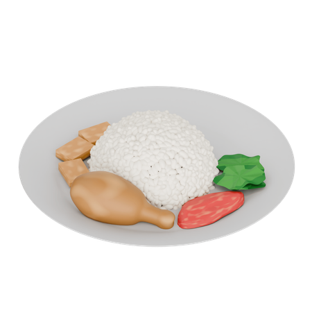 Indonesian Food Pecel Ayam On A Plate  3D Icon