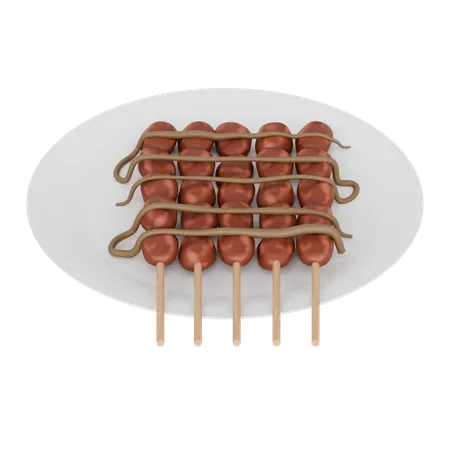 Indonesian Food Satay On A Plate  3D Icon