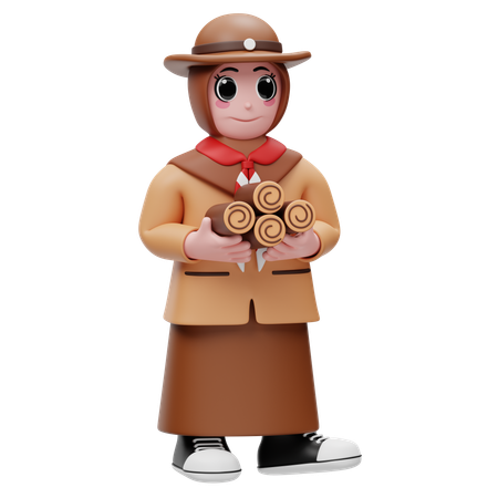 Indonesian Girl Is Carrying Firewood  3D Icon