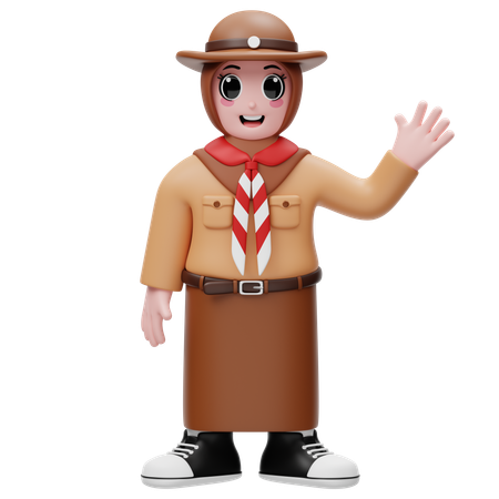 Indonesian Girl Waving Her Hand  3D Icon