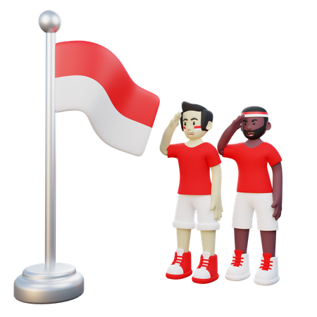 Indonesian Guy doing salute to Indonesia flag on 17th August independence day  3D Icon