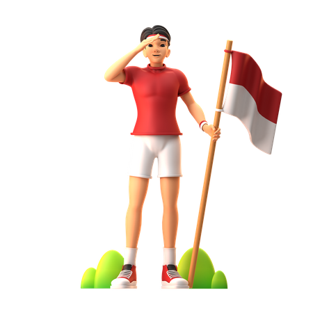 Indonesian Guy Doing Salute To Indonesia Flag On Indonesian Independence Day  3D Illustration