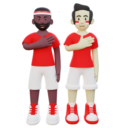 3 D Illustration Of 2 Indonesian Guy Doing Salute With Hand On Chest 3D Illustration