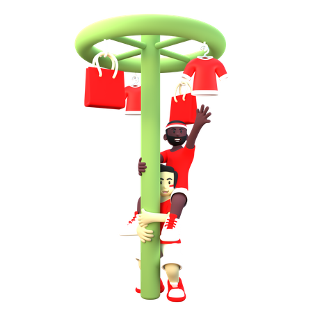 Indonesian Guy doing traditional panjat pinang competition on Indonesia independence day  3D Icon