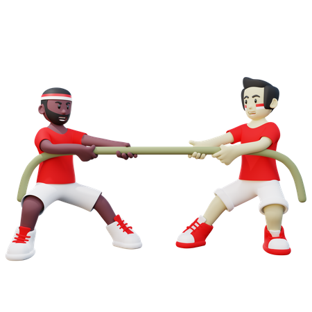 Indonesian Guy doing traditional tug of war competition on Indonesia independence day  3D Illustration