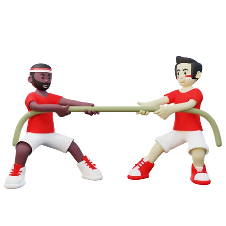 Indonesian Guy doing traditional tug of war competition on Indonesia independence day  3D Illustration