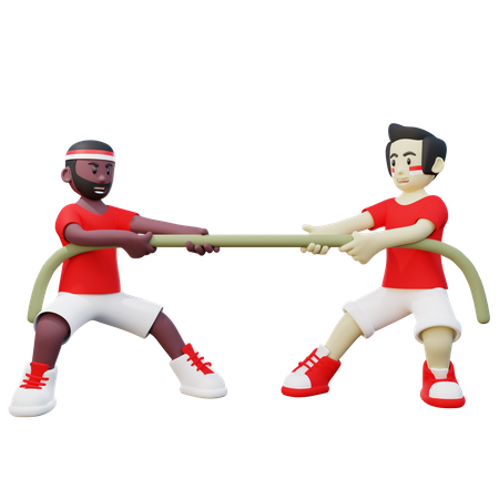 Indonesian Guy doing traditional tug of war competition on Indonesia independence day 3D Illustration