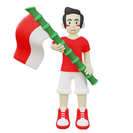 Indonesian Guy Holding Indonesia Flag  3D Icon