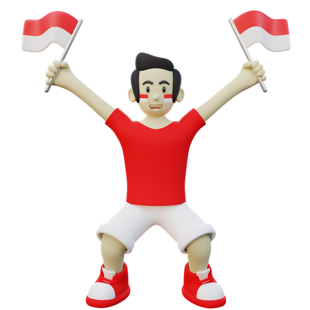 Indonesian Guy proudly holding Indonesia flag  3D Icon