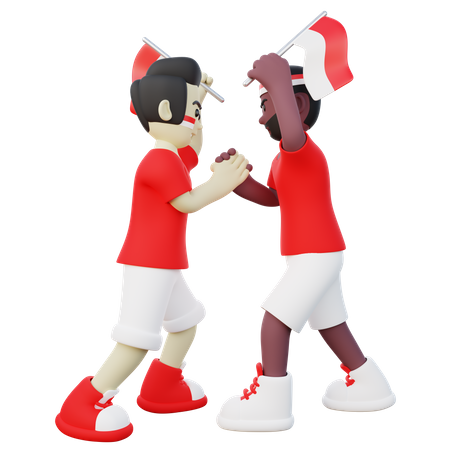 Indonesian guys doing handshake while holding Indonesia flag  3D Icon