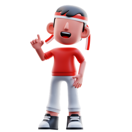 Indonesian Kid Pointing Up  3D Illustration