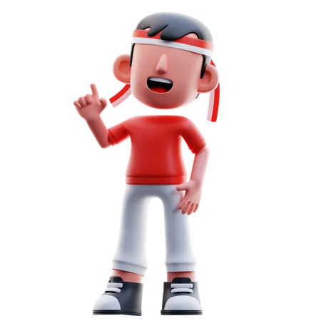 Indonesian Kid Pointing Up  3D Illustration