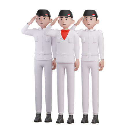 Indonesian Male Soldiers Saluting On Independence Day  3D Illustration
