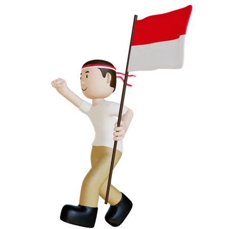 Indonesian man celebrating Indonesian independence  3D Illustration