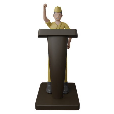 Indonesian man doing announcement on podium  3D Illustration