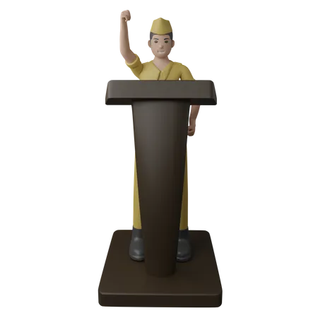 Indonesian man doing announcement on podium  3D Illustration