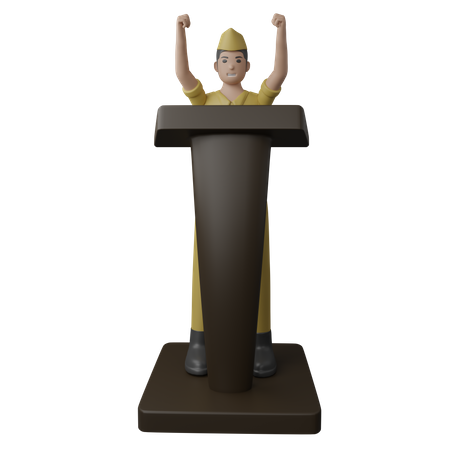 Indonesian man doing announcement on podium  3D Illustration