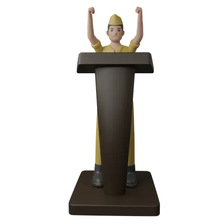 Indonesian man doing announcement on podium  3D Illustration