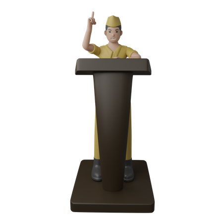 Indonesian man doing announcement on podium  3D Illustration