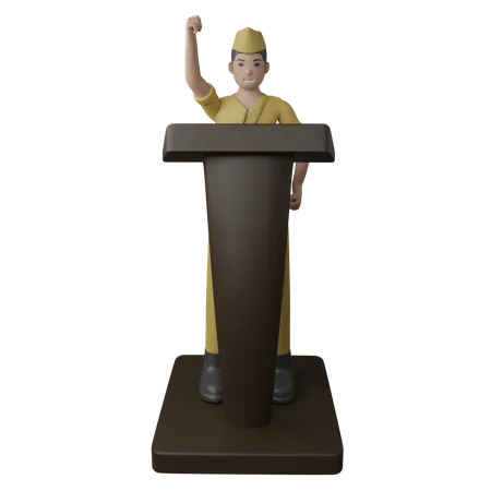 Indonesian man doing announcement on podium 3D Illustration