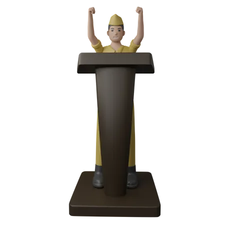 Indonesian man doing announcement on podium 3D Illustration