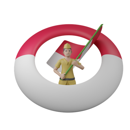 Indonesian Man Holding Indonesian Flag  3D Illustration