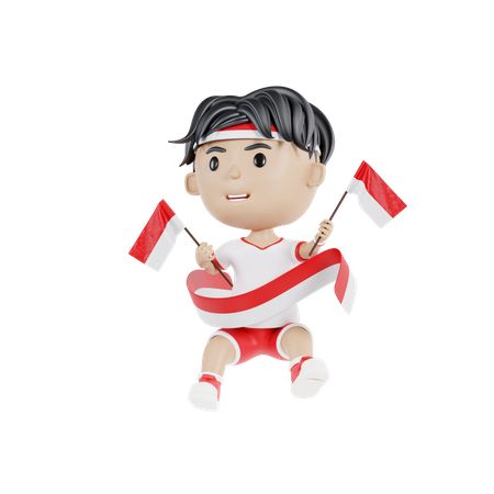 Indonesian man holding indonesian flag  3D Illustration