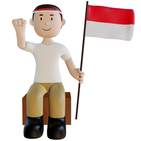 Indonesian man holding flag 3D Illustration