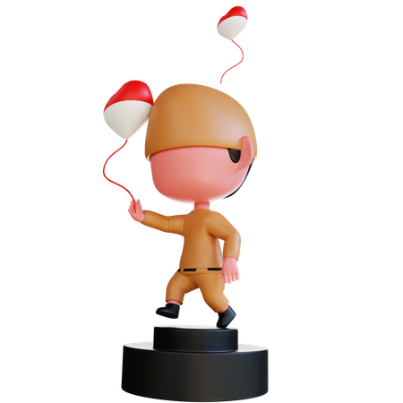 Indonesian man holding heart balloon  3D Illustration