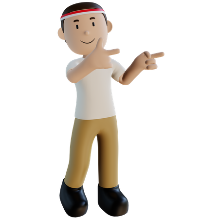 Indonesian man pointing fingers on left side  3D Illustration