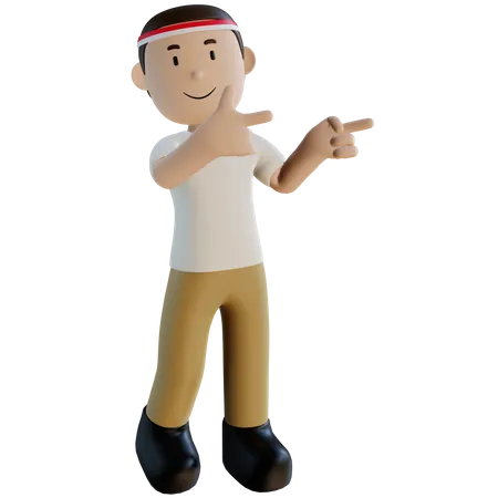 Indonesian man pointing fingers on left side  3D Illustration