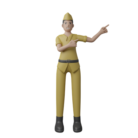 Indonesian man pointing fingers on left side  3D Illustration