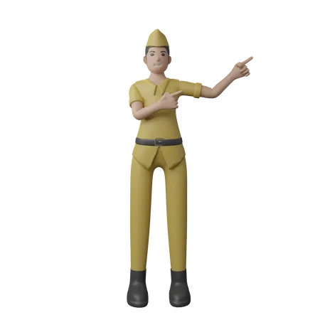 Indonesian man pointing fingers on left side  3D Illustration