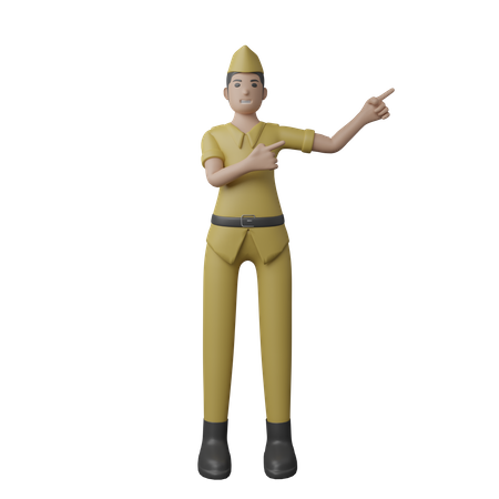 Indonesian man pointing fingers on left side 3D Illustration