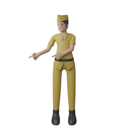 Indonesian man pointing fingers on right side  3D Illustration