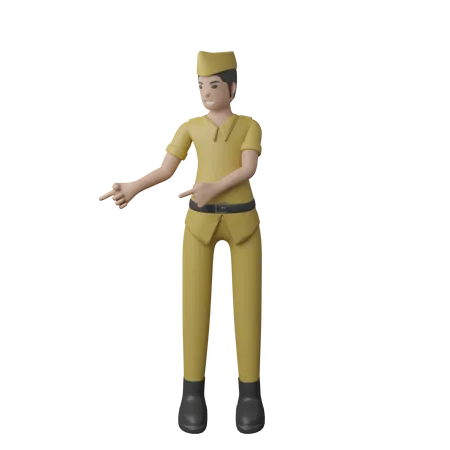 Indonesian man pointing fingers on right side  3D Illustration