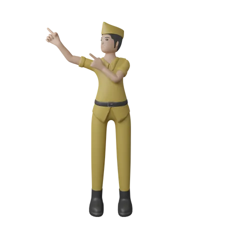 Indonesian man pointing fingers on right side  3D Illustration