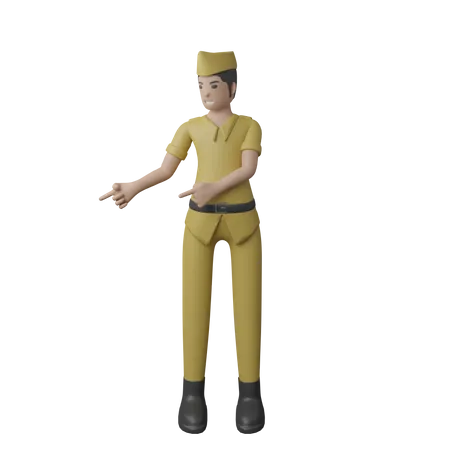 Indonesian man pointing fingers on right side 3D Illustration