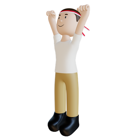 Indonesian man raising both hands  3D Illustration