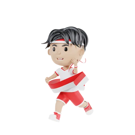 3 D Cute Character Indonesian Independence Day Is Running 3D Illustration