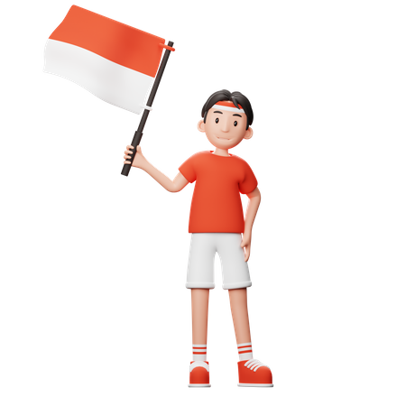 Indonesian man with flag  3D Illustration