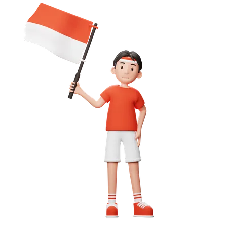 Indonesian man with flag  3D Illustration