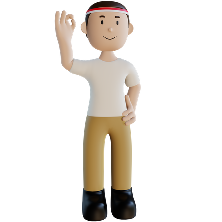 Indonesian man with okay gesture  3D Icon