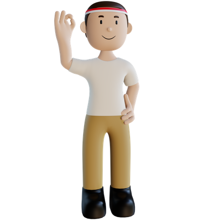Indonesian man with okay gesture  3D Illustration