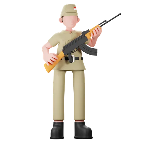 Indonesian military man with gun  3D Illustration