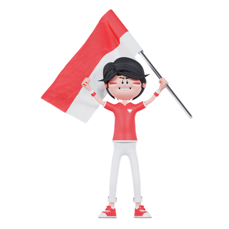 Indonesian People Bring A Flag  3D Illustration